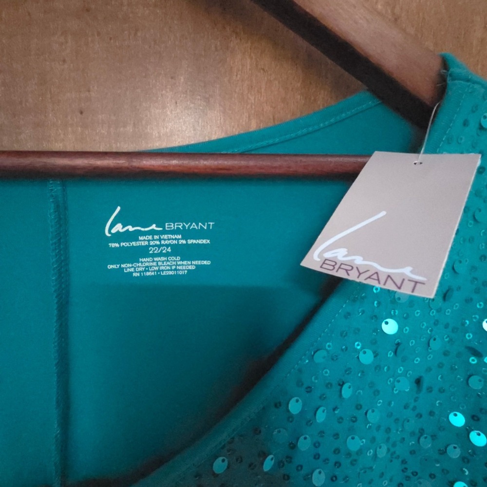 Lane Bryant Teal Blue Sequin V-Neck Dolman Sleeve Top Plus Size 22/24 NWT - Picture 3 of 6